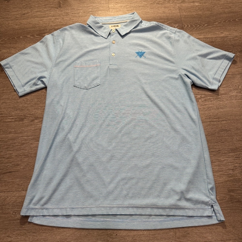 LinkSoul Polo Shirt Mens XL‎ Blue White Stripe Casual Preppy Performance Golf